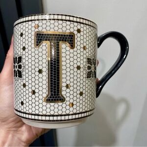 Anthropologie Tiled Margo Bistro Monogram Mug Letter T